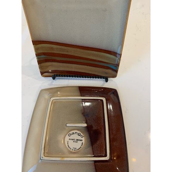Sango Avanti Brown Salad Lunch Plates 4722  8" Square Glazed Stoneware Set of 2 - Picture 2 of 2